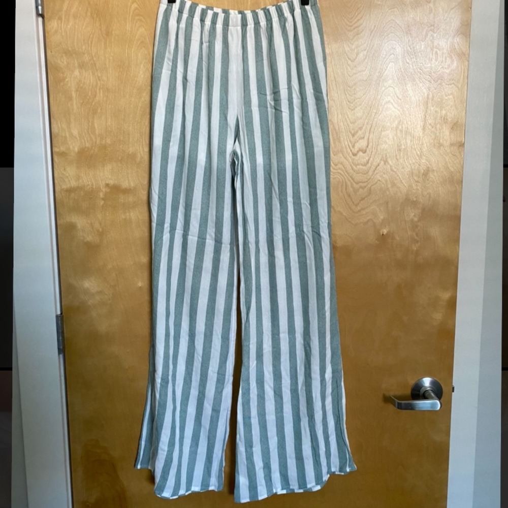 Green and white striped palazzo pants